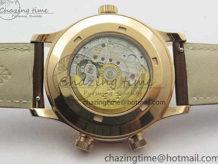 MIROTIME 0423 Calatrava 5524R Pilot Travel Time RG GRF Brown Dial on Brown Leather Strap MIYOTA TopPick 7155